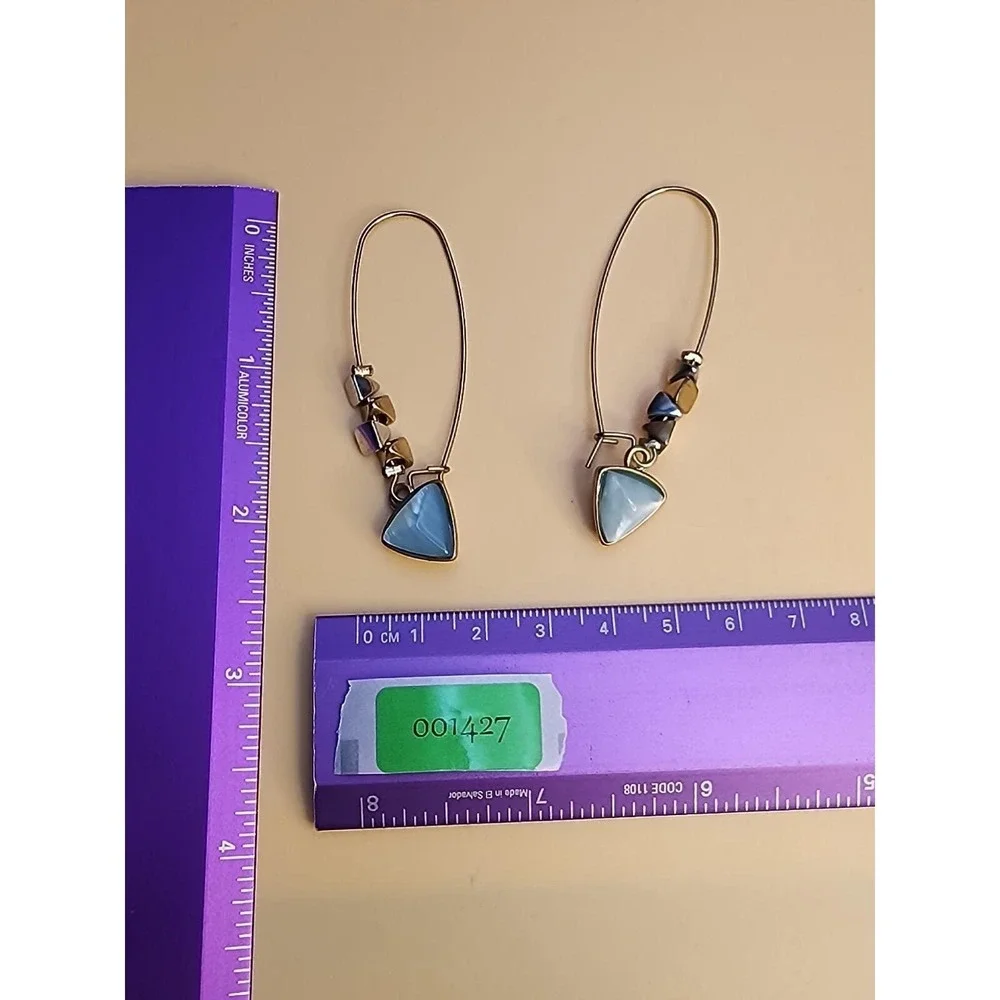 Vintage KENNETH COLE REACTION Signed Aqua Gold & Silver Tones Dangle Earrings